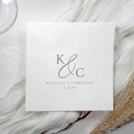 Moderne einfache Monogramm-Sage-Grün-Hochzeit Serviette