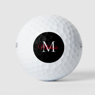 Moderne einfache Monogramm Schwarz Rot Golfball