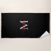 Moderne einfache Monogramm Schwarz Rot Strandtuch (Vorderseite)