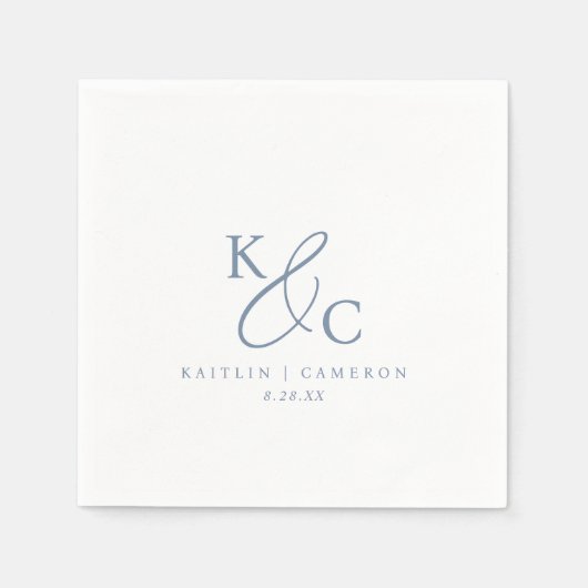 Moderne einfache Monogramm Staubblau Hochzeit Serviette (Vorderseite)