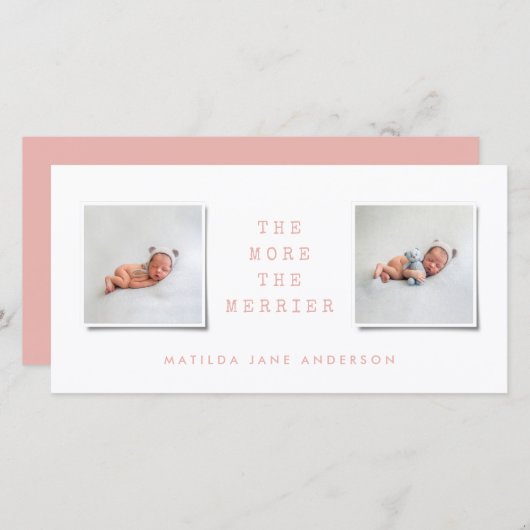 Moderne, einfache Multi-Foto-Geburtsankündigung Ankündigung (Vorne/Hinten)