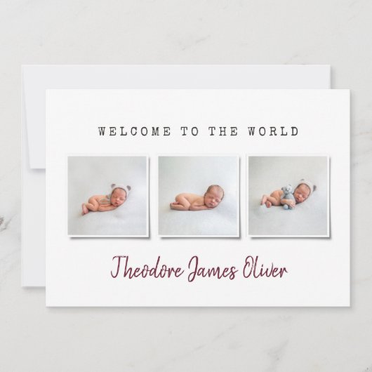 Moderne, einfache Multi-Foto-Geburtsankündigung Ankündigung (Vorderseite)
