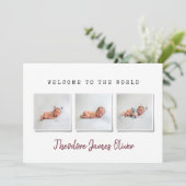 Moderne, einfache Multi-Foto-Geburtsankündigung Ankündigung (Stehend Vorderseite)