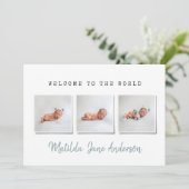 Moderne, einfache Multi-Foto-Geburtsankündigung Ankündigung (Stehend Vorderseite)