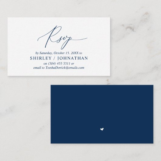 Moderne einfache Navy Blue Calligraphy, Wedding RS Begleitkarte (Vorne/Hinten)