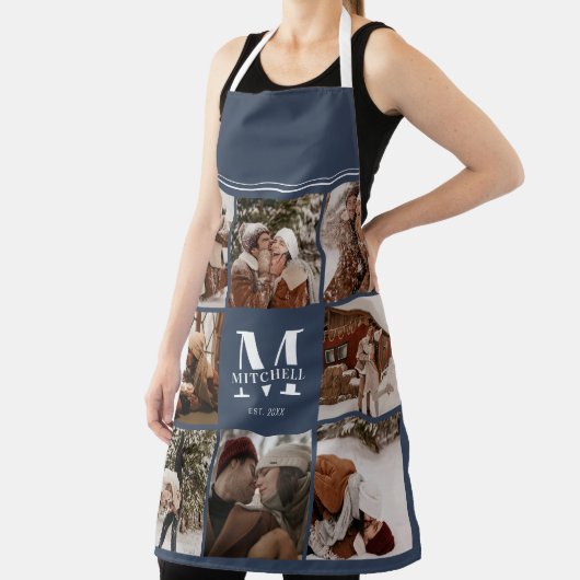 Moderne einfache Navy Blue Foto Collage | Monogram Schürze (InSitu)