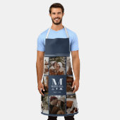 Moderne einfache Navy Blue Foto Collage | Monogram Schürze (Getragen)