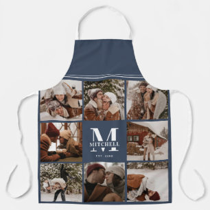 Moderne einfache Navy Blue Foto Collage Monogram Schürze