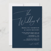 Moderne einfache Navy Blue Script The Wedding Einladung (Vorderseite)