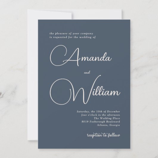 Moderne, einfache Navy Blue Wedding Einladung (Vorderseite)