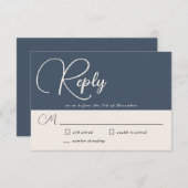 Moderne, einfache Navy Blue Wedding RSVP Karte (Vorne/Hinten)