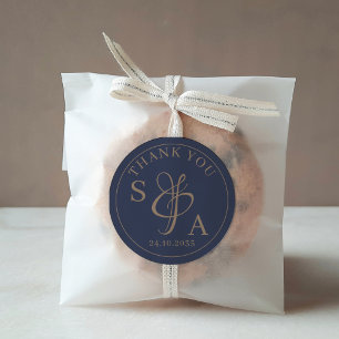 Moderne einfache Navy & Gold-Gastgeschenk Hochzeit Runder Aufkleber