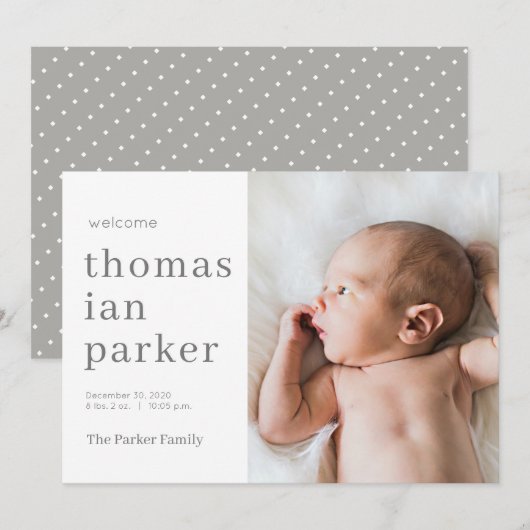 Moderne, einfache neutrale Ankündigung der Geburt (Vorne/Hinten)