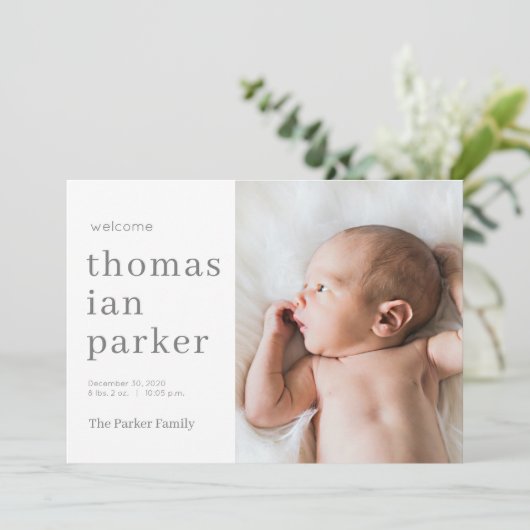 Moderne, einfache neutrale Ankündigung der Geburt  (Stehend Vorderseite)