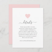 Moderne, einfache Niedlich-rosa Herzdetails Hochze Begleitkarte (Vorne/Hinten)