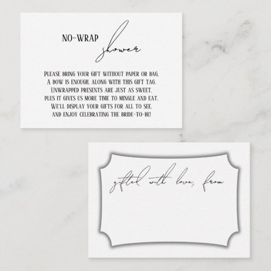 Moderne, einfache "No-Wrap-Dusche"-Geschenkmarke Begleitkarte (Vorne/Hinten)