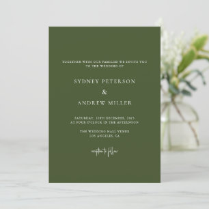 Moderne, einfache Olive Green Foto Hochzeit Einladung