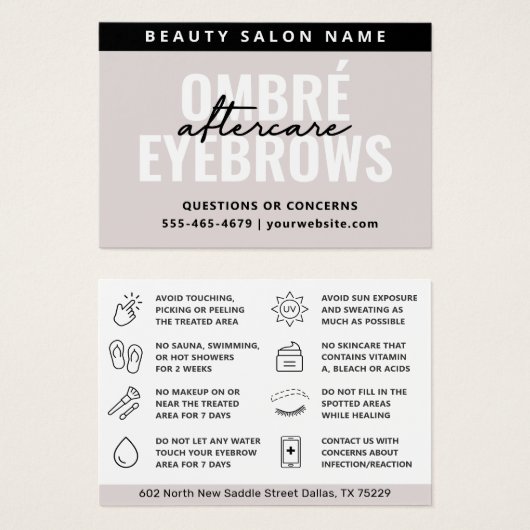 Moderne, einfache Ombre Powder Brows Aftercare Car (Vorne & Hinten)