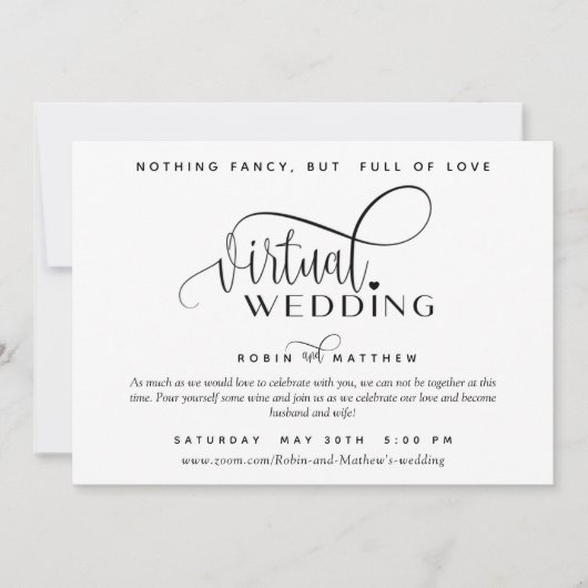 Moderne einfache Online-Virtuelle Hochzeit Einladung (Vorderseite)