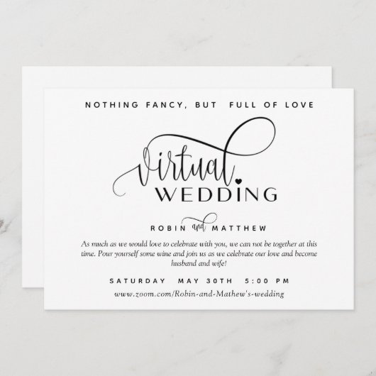 Moderne einfache Online-Virtuelle Hochzeit Einladung (Vorne/Hinten)
