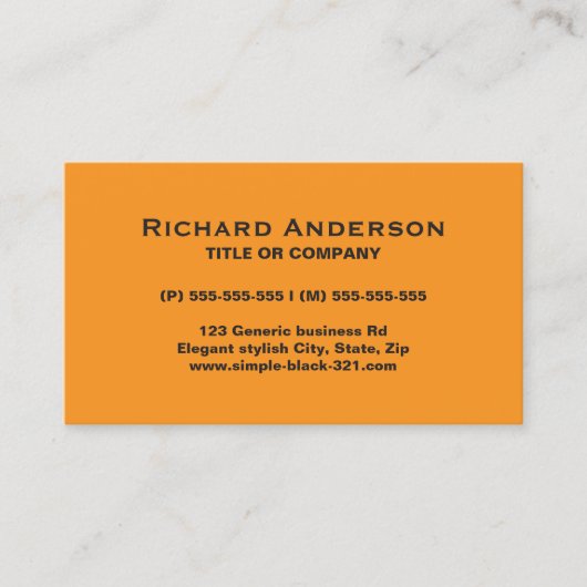 Moderne, einfache orange schwarze Visitenkarte (Vorderseite)