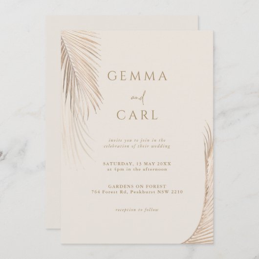 Moderne, einfache Palm-Blätter Hochzeitsfeiern Einladung (Vorne/Hinten)