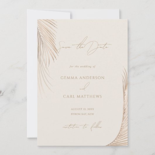 Moderne einfache Palm-Blätter Save the Date Einladung (Vorderseite)