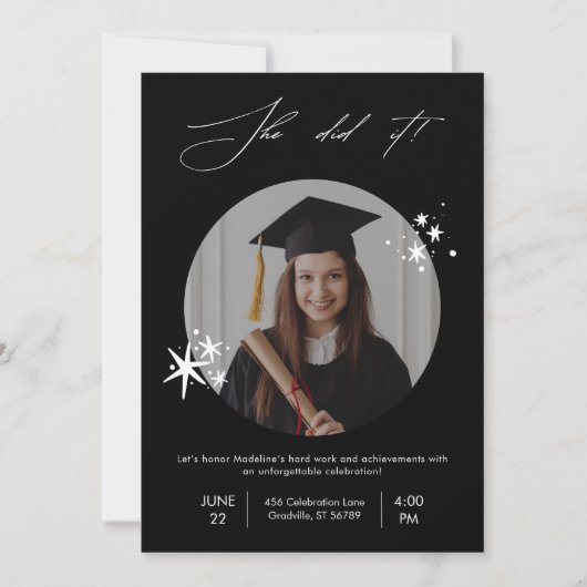 Moderne Einfache Partei für den Schwarz-weißen Fot Einladung (Vorderseite)