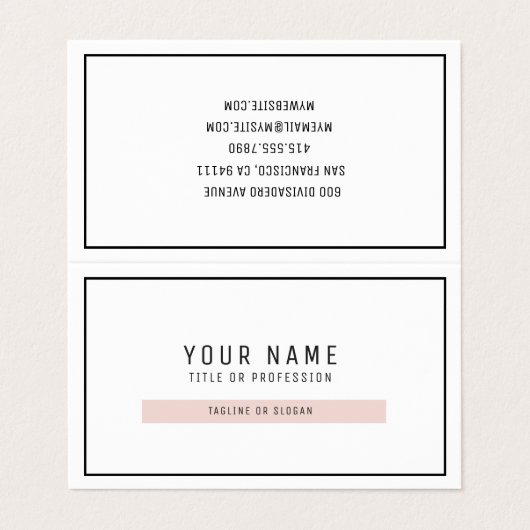 Moderne, einfache, pastellfarbene, rosa und schwar visitenkarten (Außenseite Aufgefaltet)
