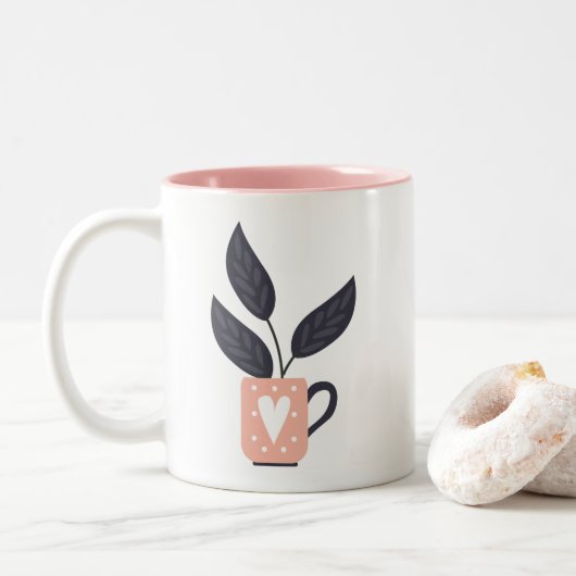 Moderne, einfache Pflanze Zweifarbige Tasse (Mit Donut)