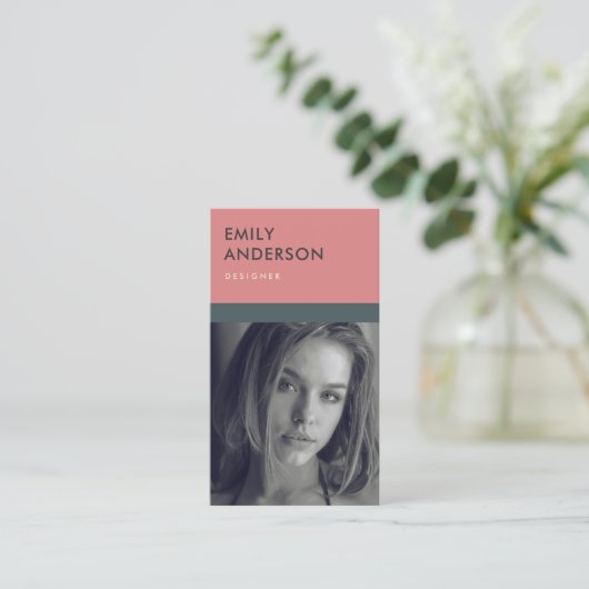 MODERNE EINFACHE PINK GRAU PERSONAL FOTO IDENTITY VISITENKARTE (Stehend Vorderseite)