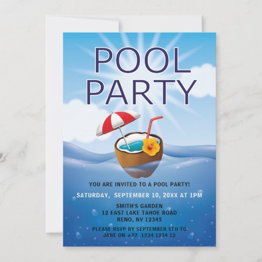 Moderne einfache Poolparty Einladung (Vorderseite)
