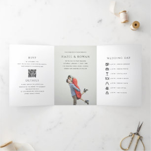 Moderne einfache QR-Code-Foto-Hochzeit Dreifach Gefaltete Einladung