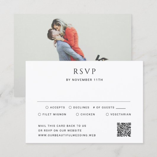 Moderne einfache QR-Code-Foto-Hochzeit RSVP Karte (Vorne/Hinten)