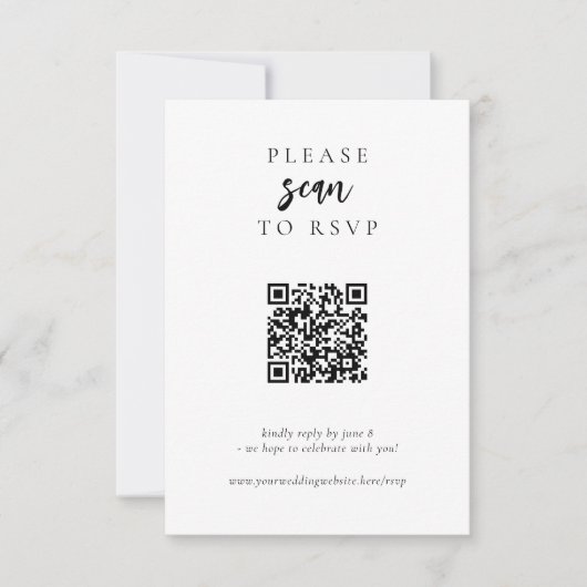 Moderne, einfache QR Code Hochzeit RSVP Karte (Vorderseite)