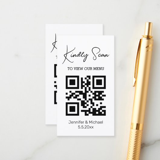 moderne, einfache Qr-Code-Karte für Hochzeitsmenüs Begleitkarte (Vorderseite/Rückseite Beispiel)