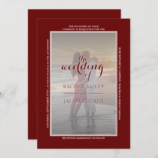 Moderne, einfache Rahmen-2-Foto-Hochzeit in dunkel Ankündigung (Vorne/Hinten)