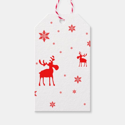 Moderne, einfache Red Moose Snowflakes Geschenkanhänger (Vorderseite)