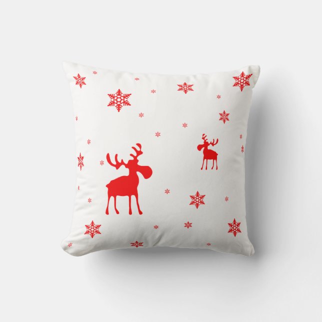 Moderne, einfache Red Moose Snowflakes Kissen (Vorderseite)