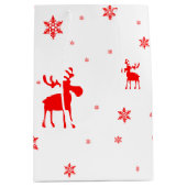 Moderne, einfache Red Moose Snowflakes Mittlere Geschenktüte (Vorderseite)