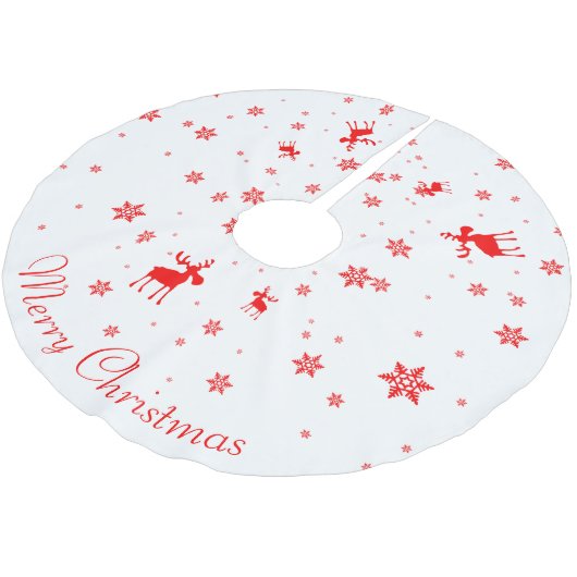 Moderne, einfache Red Moose Snowflakes Polyester Weihnachtsbaumdecke (Schrägansicht)