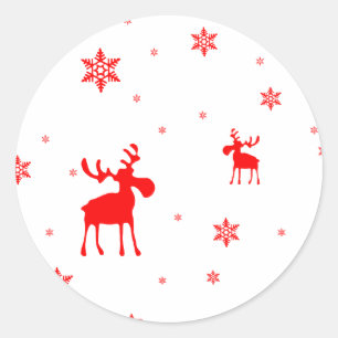 Moderne, einfache Red Moose Snowflakes Runder Aufkleber