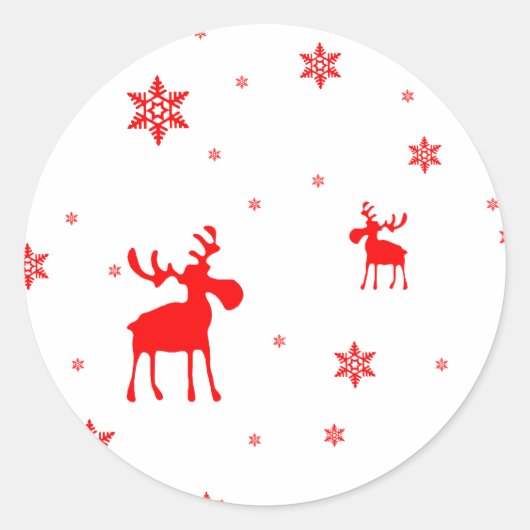 Moderne, einfache Red Moose Snowflakes Runder Aufkleber (Vorderseite)