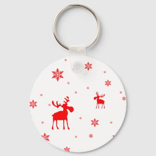 Moderne, einfache Red Moose Snowflakes Schlüsselanhänger