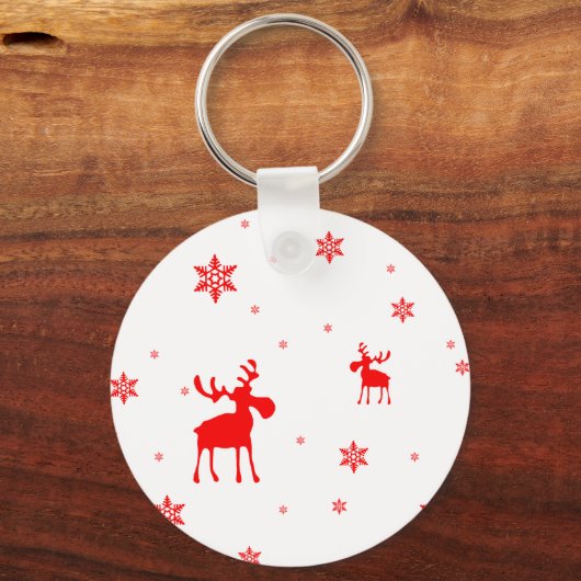 Moderne, einfache Red Moose Snowflakes Schlüsselanhänger (Vorderseite)