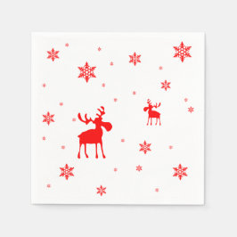 Moderne, einfache Red Moose Snowflakes Serviette
