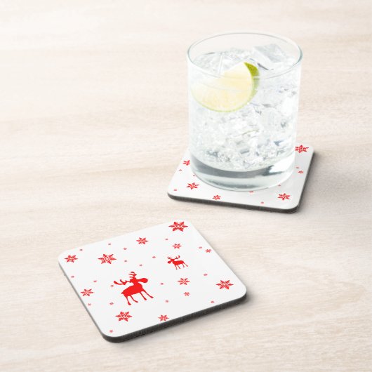 Moderne, einfache Red Moose Snowflakes Untersetzer (Rechte Seite)