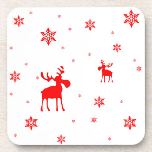 Moderne, einfache Red Moose Snowflakes Untersetzer