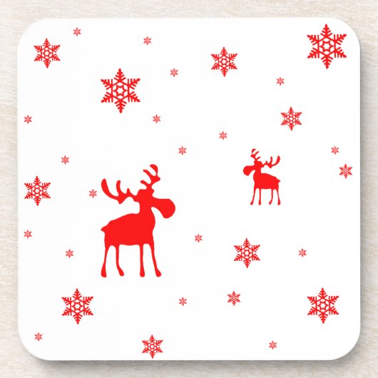 Moderne, einfache Red Moose Snowflakes Untersetzer (Vorderseite)