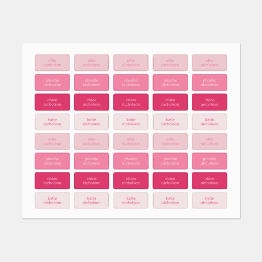 Moderne, einfache rosa Mädchenmarken Etiketten (Blatt)